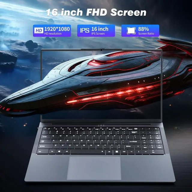 Alt view image 4 of 5 - Gaming Laptop i5, 16 inch Laptop Up to 3.60 GHz, Business Notebook Computer for 16GB RAM 512GB SSD, Full HD 1920X1200 Display Backlit Keyboard 180 Angle Opening for Business Work laptops WIFI 5 HDMI