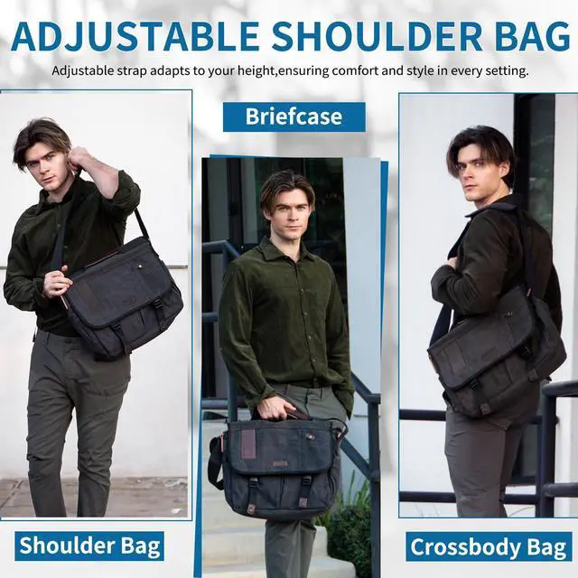 Alt view image 5 of 5 - Messenger Bag for Men,Water Resistant Canvas 15.6 inch Laptop Shoulder Bag Vintage Satchel Bag for Work Travel by VONXURY