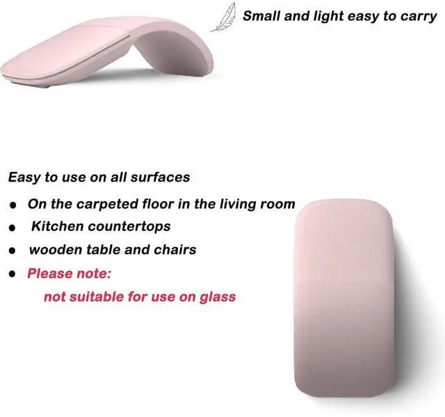 Alt view image 3 of 5 - UnisonPet Arc Touch Mouse FHD-00001 Portable Foldable Silent Folding Mouse for Computer Mac OS Laptop Notebook (Pink)
