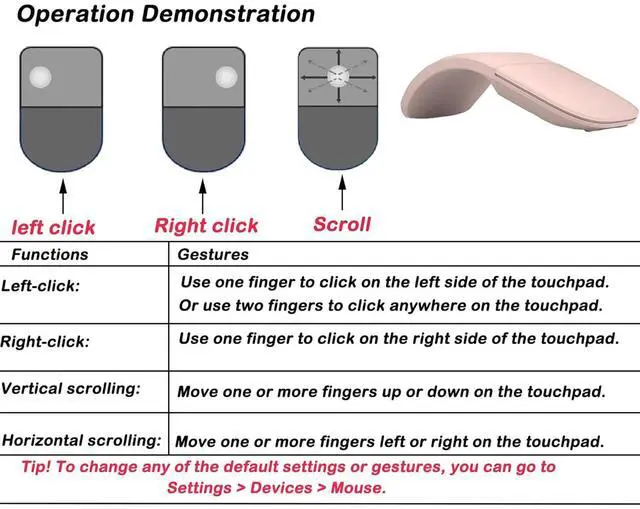 Alt view image 4 of 5 - UnisonPet Arc Touch Mouse FHD-00001 Portable Foldable Silent Folding Mouse for Computer Mac OS Laptop Notebook (Pink)