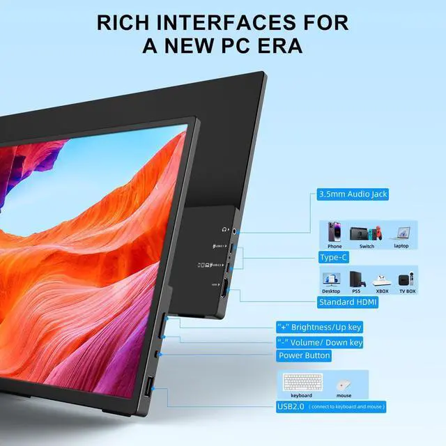 Alt view image 3 of 5 - WCKUN Portable Monitor 10.5'' 1920 * 1280 Ultra-Slim Mini 3:2, USB C HDMI HDR Portable Monitor for Laptop/Switch/Home/Travel