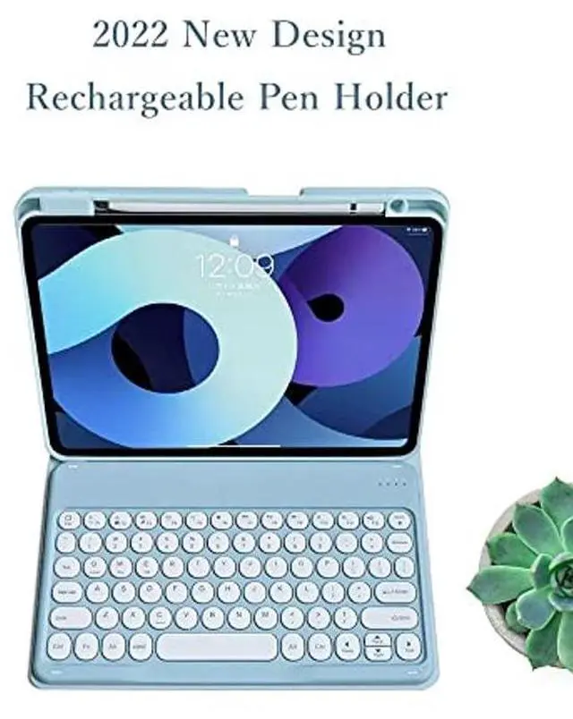 Alt view image 5 of 5 - kaitesi Keyboard Case Mouse for iPad 9th/8th/7th Generation 10.2 inch iPad Air 3 iPad Pro 10.5 inch Detachable Bluetooth Keyboard Cute Round Keys (Blue)