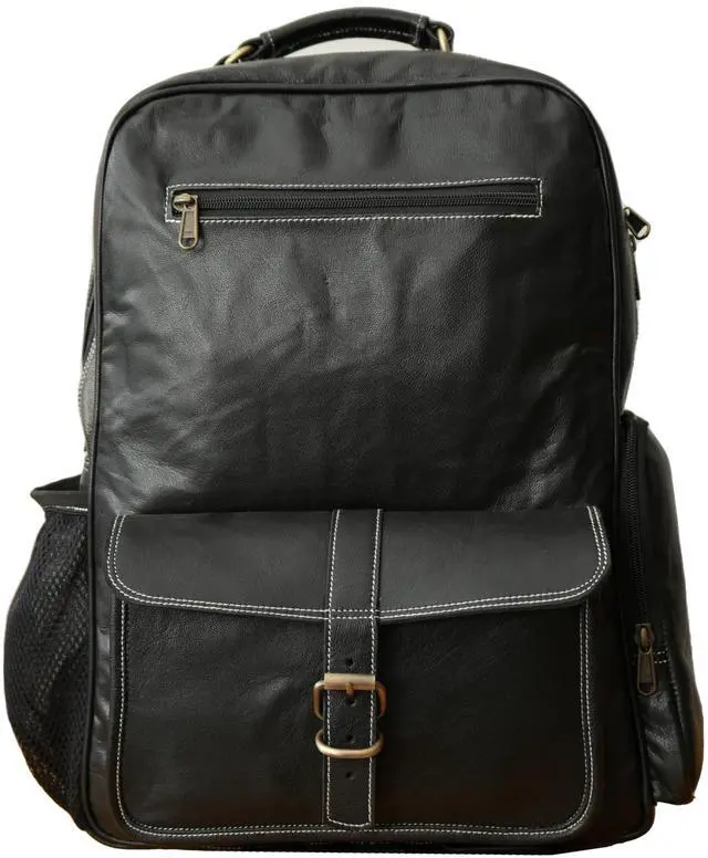 Main image of WerKens Genuine Leather 15.6" Laptop Bag Backpack Rucksack Shoulder Travel Daypack (Black)