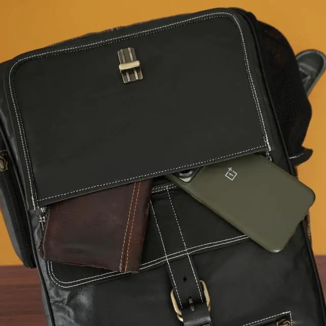 Alt view image 3 of 5 - WerKens Genuine Leather 15.6" Laptop Bag Backpack Rucksack Shoulder Travel Daypack (Black)
