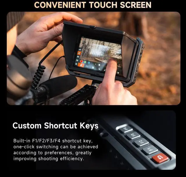 Alt view image 5 of 5 - VILTROX DC-X2 2000 Nits Video Field Monitor with Rig Cage, 6 inch Touchscreen 4K HDMI in/Out On Camera Monitor with Sunshade Hood Battery, 1920X1080 HD Focus Peaking 3D Lut Full Waveform RGB Parada