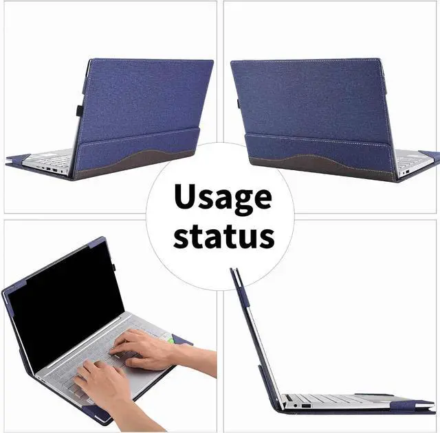 Alt view image 2 of 5 - Laptop case Cover for Dell Inspiron 7430 14 Plus Laptop 7420 7425 and Inspiron 14 Pro 5420 5430 5425 Full Cover Drop Protection Case 14" PU Leather Inner Pocket Cover (Dark Blue)
