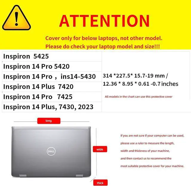 Alt view image 3 of 5 - Laptop case Cover for Dell Inspiron 7430 14 Plus Laptop 7420 7425 and Inspiron 14 Pro 5420 5430 5425 Full Cover Drop Protection Case 14" PU Leather Inner Pocket Cover (Dark Blue)