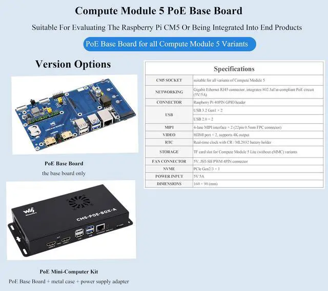 Alt view image 3 of 5 - Compute Module 5 Mini-Computer Kit with Compute Module 5 IO Board with PoE Feature + Metal Case + Power Supply Adapter+ CM5 Fan, Compatible with Raspberry Pi Compute Module 5 Lite/eMMC (9 Items)