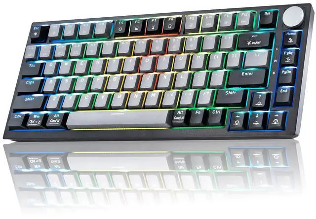 Main image of WJX Wireless Mechanical Keyboard 75% Percent Gaming Keyboard with Volume Knob, RGB Backlit Computer Clicky Keyboards, Hot Swappable Mechanical, USB C/2.4GHz/BT5.0 Gasket Red Switch PBT Keycaps(Grey)