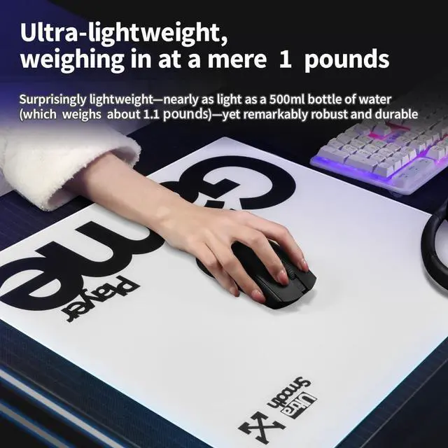 Alt view image 4 of 5 - yiodelu Tempered Glass Gaming Mouse Pad Ultra-Thin Mouse Mat Anti-Scratch, Wear-Resistant 400 * 300 * 1.8mm Large Mouse Pads Ultra-Smooth Micro-Etched Surface Anti-Slip Silicone Base (White)