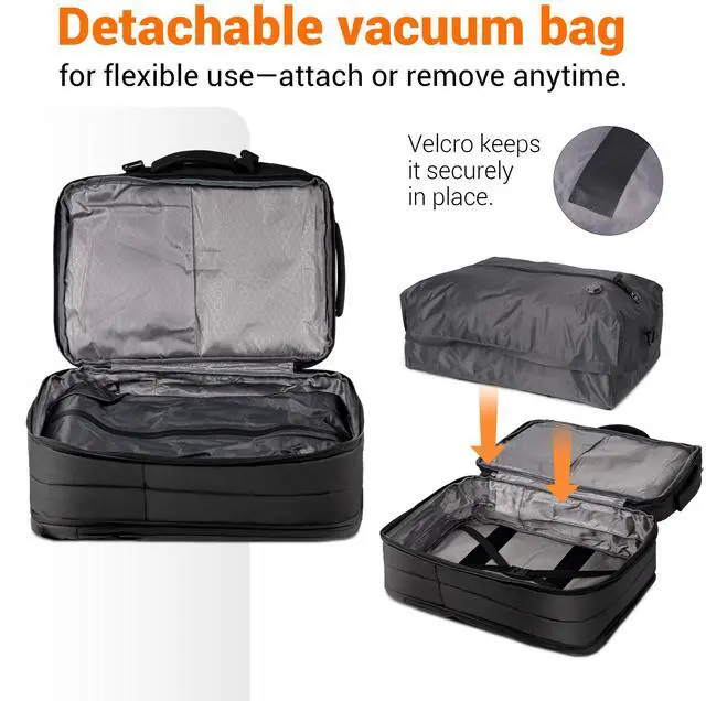 Alt view image 2 of 5 - Zingtto Air Vacuum Backpack for Travel with Air Pump, 60L Expandable Backpack with Detachable Vacuum Compression Bag Waterproof Carry On Large Travel Bag for Airline Laptop Backpack