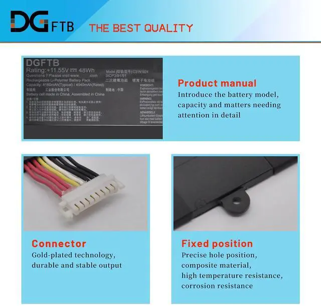 Alt view image 3 of 5 - DGFTB C31N1824 Laptop Battery for Asus Chromebook Flip C434 C434T C434TA C434TA-AI0041 C434TA-AI0045 C434TA-AI0095 C434TA-AI0108 DS384T DSM4T DS588T E10013 Series 0B200-03290000 (11.55V 48Wh/4160mAh)