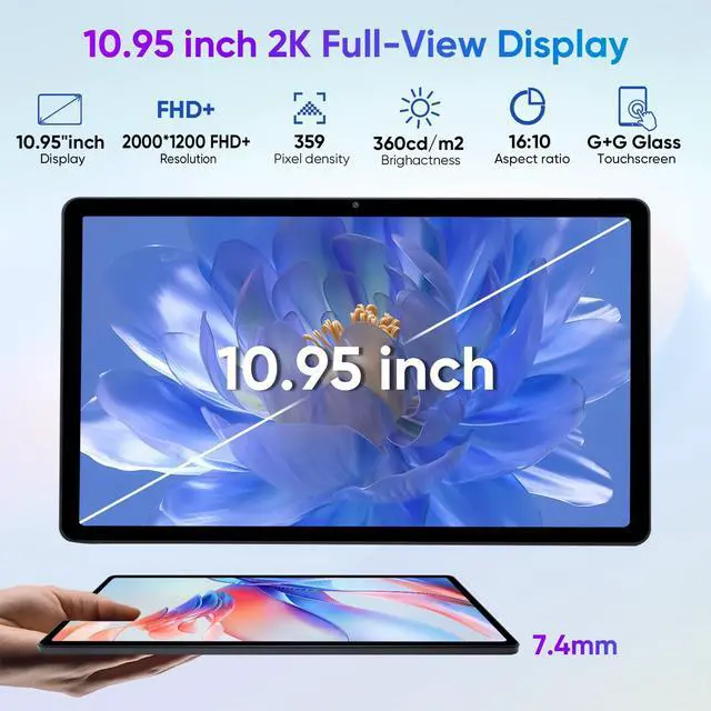 Alt view image 2 of 5 - weelikeit 10.95 inch Tablet 2K Android 13 Tablets with Case, 6GB+128GB+6GB Expand, MTK8183 Octa-Core 2000 * 1200 IPS Display, 5MP+13MP Camera, 7000mAh Battery,Quad Speakers,5G WiFi,BT5.0, GPS