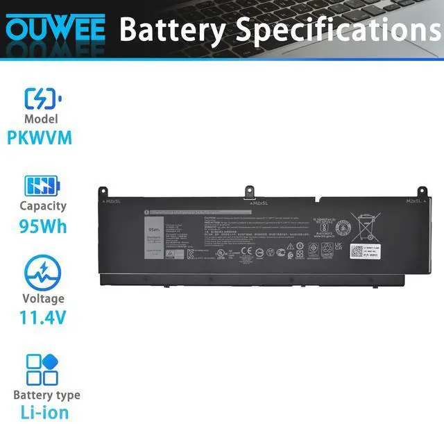 Alt view image 2 of 5 - OUWEE PKWVM Laptop Battery Replacement for Dell Precision 7550 7750 7760 7560 Series Laptop C903V CR72X 0CR72X 0447VR 068N03 11.4V 95Wh 7922mAh 6-Cells