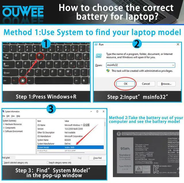Alt view image 4 of 5 - OUWEE PKWVM Laptop Battery Replacement for Dell Precision 7550 7750 7760 7560 Series Laptop C903V CR72X 0CR72X 0447VR 068N03 11.4V 95Wh 7922mAh 6-Cells