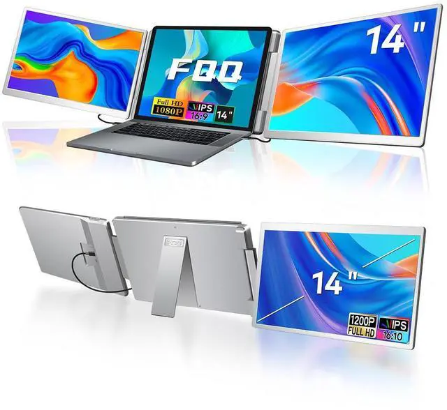 Main image of FQQ Laptop Screen Extender, 14-inch FHD 1200P IPS Triple Screen Laptop Monitor Extender Fits 1216.5 inch, Portable Monitor Compatible with Windows and MacBook, Gray
