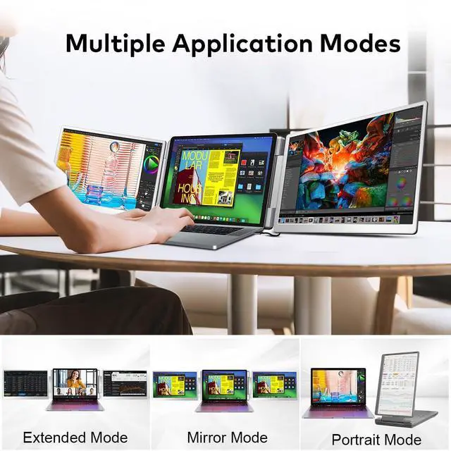 Alt view image 4 of 5 - FQQ Laptop Screen Extender, 14-inch FHD 1200P IPS Triple Screen Laptop Monitor Extender Fits 1216.5 inch, Portable Monitor Compatible with Windows and MacBook, Gray