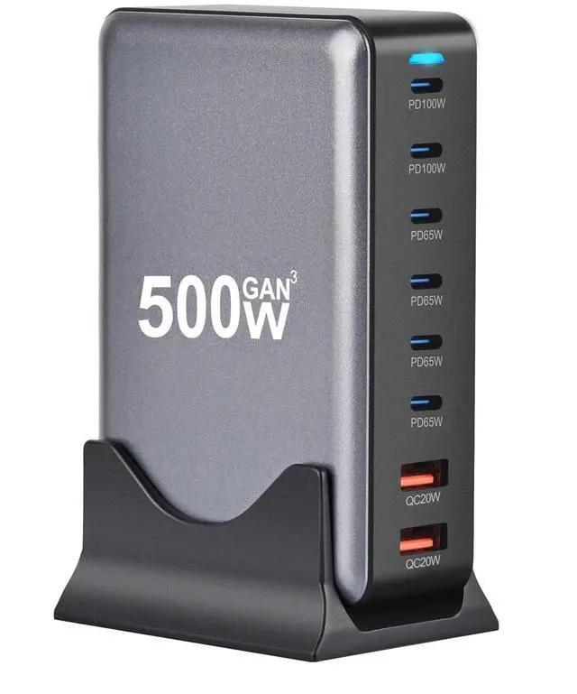 Main image of 2025 Upgraded 500W USB-C Fast GAN Charger Block 8 Port Charging Station Hub Brick Dual PD PPS 100W Laptop Charger Compatible with DELL HP MacBook Pro/Air/All iPad iPhone 16 15/14/13/Pro Max