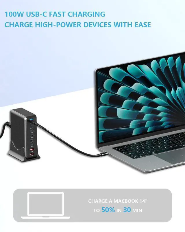 Alt view image 3 of 5 - 2025 Upgraded 500W USB-C Fast GAN Charger Block 8 Port Charging Station Hub Brick Dual PD PPS 100W Laptop Charger Compatible with DELL HP MacBook Pro/Air/All iPad iPhone 16 15/14/13/Pro Max