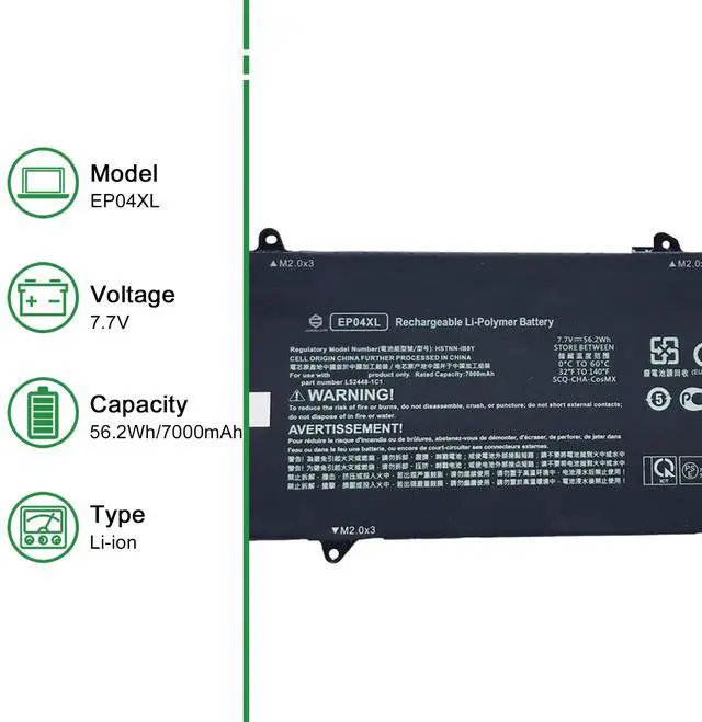 Alt view image 2 of 5 - JIAZIJIA EP04XL Laptop Battery Replacement for HP Elite Dragonfly G1 2019 G2 2020 Series Notebook HSTNN-IB8Y L52448-1C1 Black 7.7V 56.2Wh 7000mAh