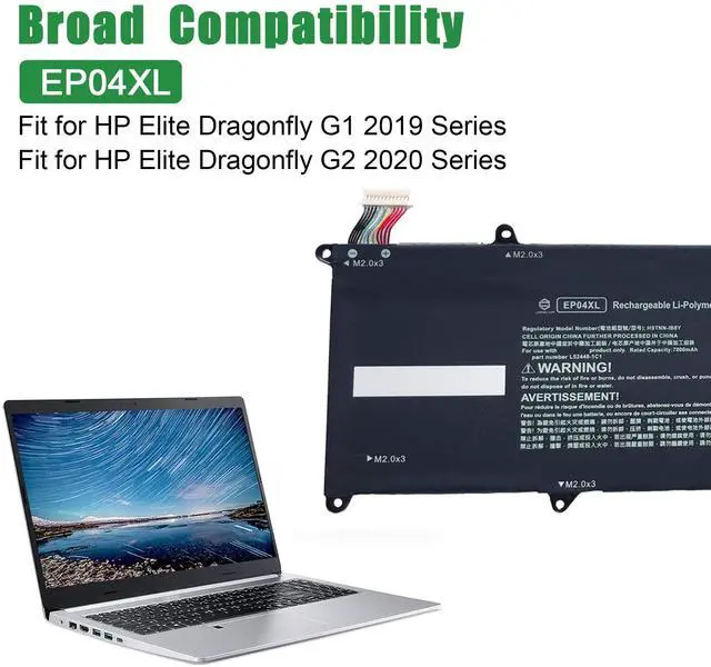 Alt view image 4 of 5 - JIAZIJIA EP04XL Laptop Battery Replacement for HP Elite Dragonfly G1 2019 G2 2020 Series Notebook HSTNN-IB8Y L52448-1C1 Black 7.7V 56.2Wh 7000mAh