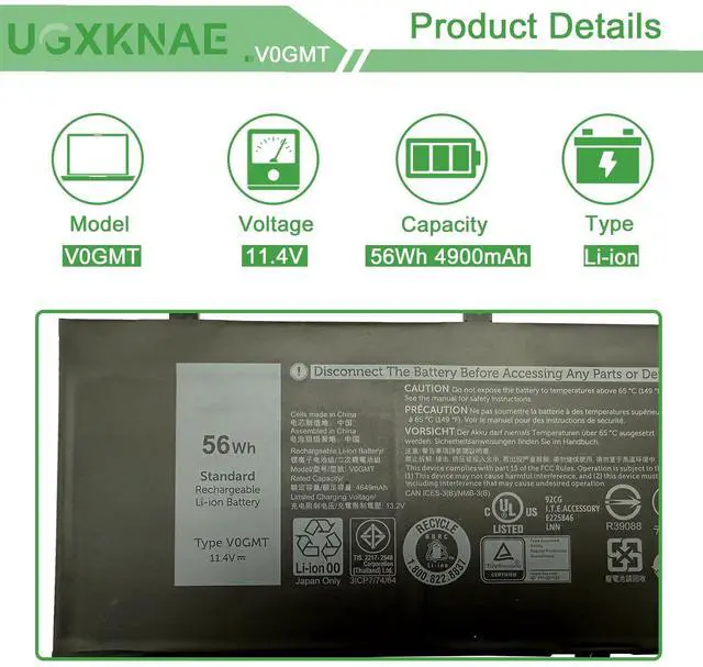 Alt view image 2 of 5 - UGXKNAE V0GMT Laptop Battery for Dell G7 17 Gaming 7700 Series 4K1VM W62W6 XYCW0 9TM7D NYD3W NCC3D TJDRR 0W62W6 0XYCW0 09TM7D 0NYD3W 0NCC3D 4KIVM 0TJDRR VOGMT GPM03 5XJ28 5D91C