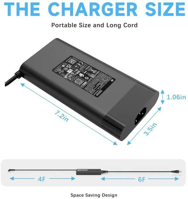 Alt view image 5 of 5 - 280W Laptop Charger for HP ZBook Fury 16 G8 G9 G10, 20V/14A AC Adapter for HP Omen 16 Gaming Laptop Power Supply Cord Replacement TPN-LA27 TPN-CA26 M94073-001 M95376-001 4.5x3.0 mm Tip