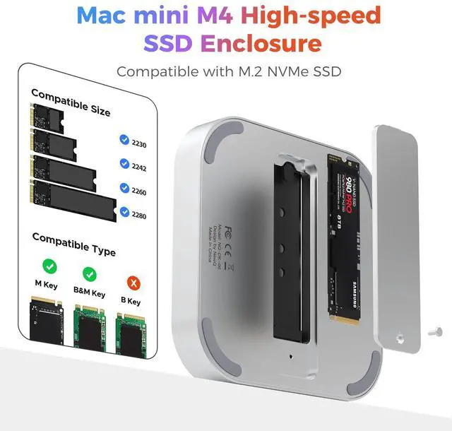 Alt view image 4 of 5 - 40Gbps M.2 NVMe SSD Enclosure for Mac mini M4/M4 Pro, External Storage Upgrade | Supports 1TB/2TB/4TB/8TB SSDs | Compatible with Thunderbolt 4/3, USB4/3.2/3.0 | Fits 2230/2242/2260/2280 SSDs