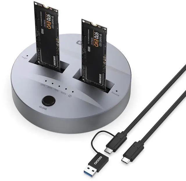Main image of GODO NVMe/SATA M.2 Duplicator Dual-Bay Offline Clone USB C to NVME/SATA Docking Station for M2 SSD M Key and B+M Key Hard Drives Enclosure, Tool Free Aluminum10 Gbps USB3.1 Gen2 Type-C Adaptor
