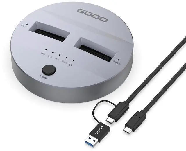 Alt view image 2 of 5 - GODO NVMe/SATA M.2 Duplicator Dual-Bay Offline Clone USB C to NVME/SATA Docking Station for M2 SSD M Key and B+M Key Hard Drives Enclosure, Tool Free Aluminum10 Gbps USB3.1 Gen2 Type-C Adaptor