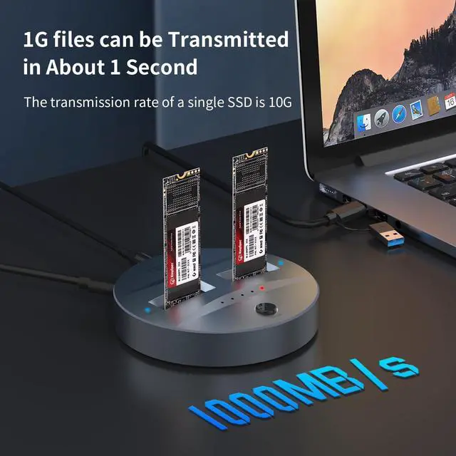 Alt view image 3 of 5 - GODO NVMe/SATA M.2 Duplicator Dual-Bay Offline Clone USB C to NVME/SATA Docking Station for M2 SSD M Key and B+M Key Hard Drives Enclosure, Tool Free Aluminum10 Gbps USB3.1 Gen2 Type-C Adaptor
