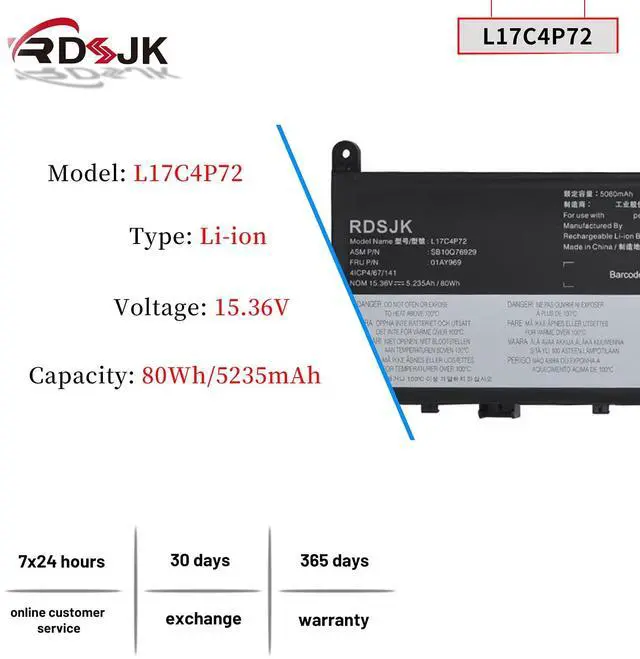 Alt view image 2 of 5 - L17C4P72 L17L4P72 L17M4P72 L18M4P71 Laptop Battery for Lenovo ThinkPad P1 X1 Extreme X1E YINSHI 2018 2019 1st Gen/2nd Gen Series 01YU911 01AY968 01AY969 SB10S57317 SB10Q76928 SB10Q76929 15.36V 80Wh