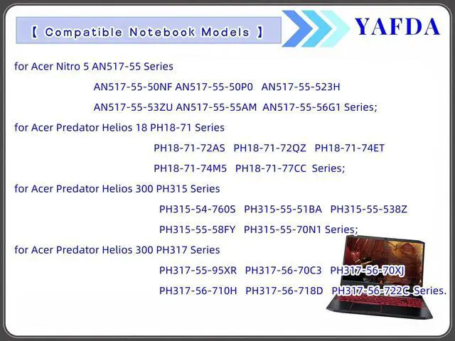 Alt view image 5 of 5 - Yafda AP21A8T Battery Replacement for Acer Nitro 5 AN517-55-50NF AN517-55-72FC Predator Helios 300 PH315-54-760S PH315-55-51BA PH317-55-95XR PH317-56-70C3 PH315-55 AP21A7T AP21A5T