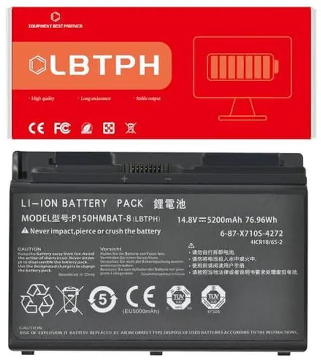 Main image of LBTECH Compatible P150HMBAT-8 (6-87-X710S-4272) Laptop Battery Replacement for Clevo Sager P170EM P170HM Rock Extreme 786 Series 6-87-X710S-4271 6-87-X710S-4J7 6-87-X710S-4J72 14.8V 76.96Wh/5200mAh