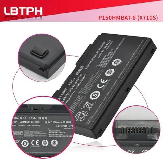 Alt view image 2 of 5 - LBTECH Compatible P150HMBAT-8 (6-87-X710S-4272) Laptop Battery Replacement for Clevo Sager P170EM P170HM Rock Extreme 786 Series 6-87-X710S-4271 6-87-X710S-4J7 6-87-X710S-4J72 14.8V 76.96Wh/5200mAh
