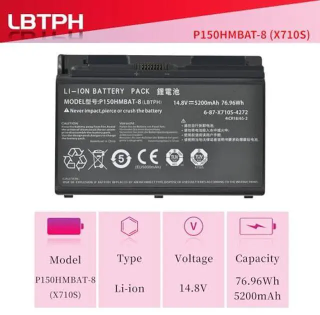 Alt view image 3 of 5 - LBTECH Compatible P150HMBAT-8 (6-87-X710S-4272) Laptop Battery Replacement for Clevo Sager P170EM P170HM Rock Extreme 786 Series 6-87-X710S-4271 6-87-X710S-4J7 6-87-X710S-4J72 14.8V 76.96Wh/5200mAh