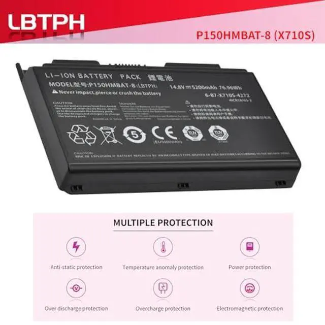Alt view image 5 of 5 - LBTECH Compatible P150HMBAT-8 (6-87-X710S-4272) Laptop Battery Replacement for Clevo Sager P170EM P170HM Rock Extreme 786 Series 6-87-X710S-4271 6-87-X710S-4J7 6-87-X710S-4J72 14.8V 76.96Wh/5200mAh