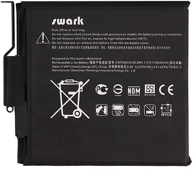 Alt view image 3 of 3 - SWARK Replacement Laptop Battery 93HTA001H Compatible with Microsoft Surface Book 1785 Enhanced G3HTA001H Keyboard Battery G3HTA001H 60.8Wh 4-Cell