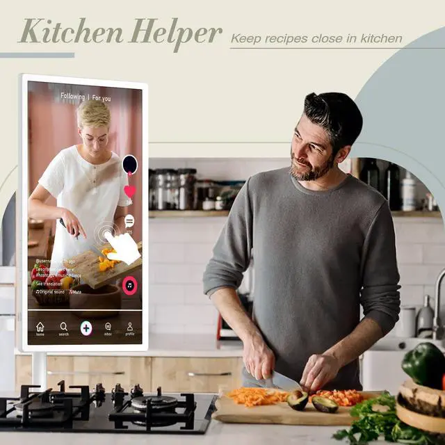 Alt view image 5 of 5 - Teamgee 32-Inch Portable Smart Screen on Wheels, Wireless Touch Monitor with 8-Hour Battery, Android 13, Full-Motion Mount for Streaming, Work, and Multi-Purpose Use