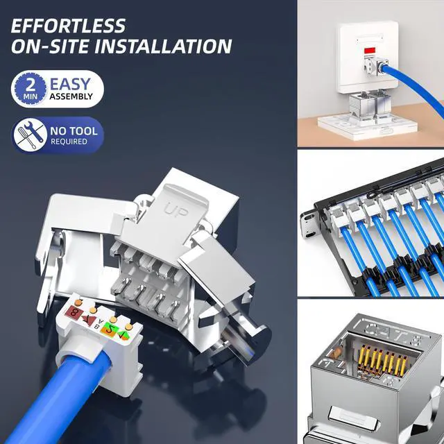 Alt view image 2 of 5 - Hnya Link RJ45 Cat6 FTP Keystone Jacks - Tool Less Punch Down, 25-Pack,180-Degree Ethernet Keystone Jack,Slim Profile, Gold-Plated Contacts - Ideal for Home Office Network Renovation