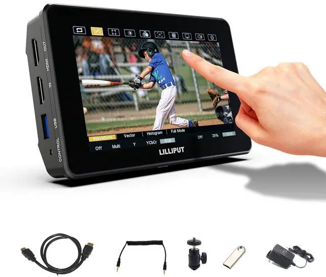 Main image of Camera Monitor, 2000nits Ultra-Bright 5.5 Inch Touch Control Screen with HDMI 2.0 3G-SDI Input Output LANC 3D-LUT Waveform Histogram, HT5S