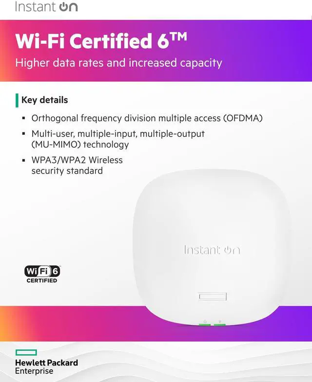 Alt view image 4 of 5 - HPE Networking Instant On Access Point AP25 4x4 WiFi 6 Indoor Wireless Access Point (3 Pack) | Power Source Not Included | US Model (R9B27A-3PACK)