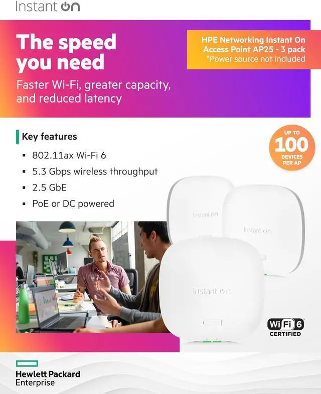 Alt view image 3 of 5 - HPE Networking Instant On Access Point AP25 4x4 WiFi 6 Indoor Wireless Access Point (3 Pack) | Power Source Not Included | US Model (R9B27A-3PACK)