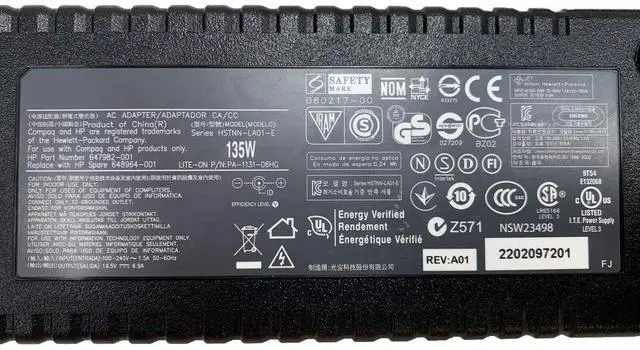 Alt view image 4 of 5 - Genuine for HP 135W 19.5V 6.9A AC Laptop Adapter 592491-001 593976-001 HSTNN-LA01-E