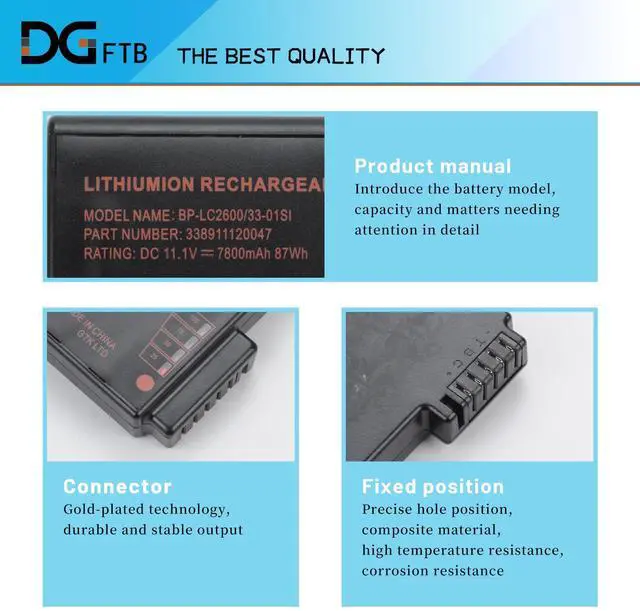 Alt view image 2 of 5 - DGFTB BP-LC2600/33-01S1 Laptop Battery Replacement for Getac M230 X500 V100 V200 V1010 S400 Notebook BP-LP2900/33-01PI 338911120104 BP3S3P3450P-01 441847500001 11.1V 87Wh/7800mAh New Upgrade Li-ion