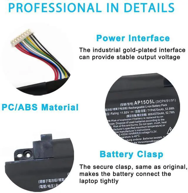 Alt view image 3 of 5 - OUWEE AP15O5L Laptop Battery Compatible with Acer Spin 5 SP513-52N-54SF Predator Triton 700 PT715-51 Swift 1 SF114-32 Swift 5 SF515-51T Chromebook R13 CB5-312T-K0YK Series AP1505K 11.55V 53.9Wh