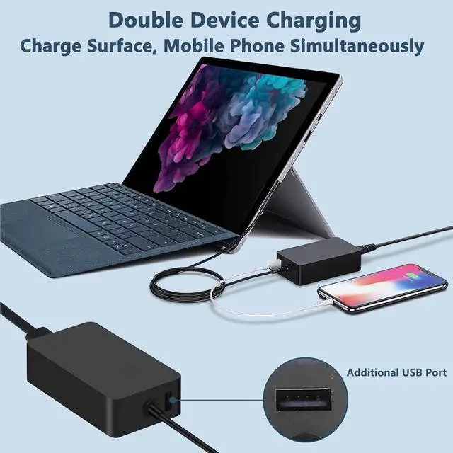 Alt view image 5 of 5 - 65W Surface Pro Charger Compatible for Microsoft Surface Pro11 10 9 8 7+ 7 6 5 4 X Compatible 1769 1867 1868 1872 1873 1943 1951 2036 Laptop7 6 5 4 3 2 1 Supply Book3 2 1 AC Adapter Power Supply Cord