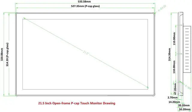 Alt view image 4 of 5 - DeYoWo 21.5 Inch Open Frame Touch Moniotor, P-Cap Touch Screen LCD Display,HDMI VGA USB Controller Interface for Kiosks and Mounting