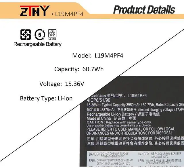 Alt view image 3 of 5 - ZTHY L19M4PF4 L19D4PF4 L19C4PF4 Laptop Battery Replacement for Lenovo Yoga Slim 7-14ARE05 7-14IIL05 7-14ITL05 Ideapad Slim 7-14ARE05 7-14IIL05 7-14ITL05 Type 82A1 82A2 82A3 82A4 82A5 15.36V 60.7Wh