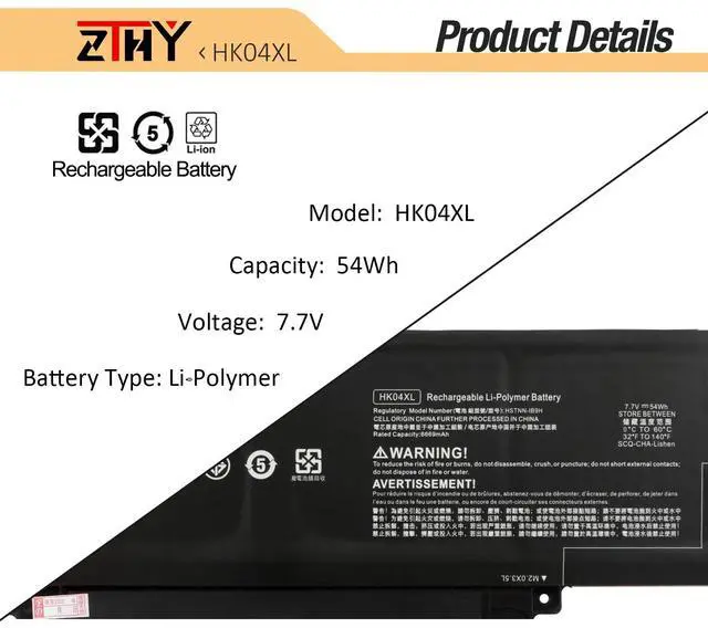 Alt view image 3 of 5 - ZTHY HK04XL HK04054XL Laptop Battery Replacement for HP EliteBook X360 1030 G7 G8 EliteBook X360 1040 G7 G8 Series L82391-007 L82391-006 L82391-005 HSTNN-IB9H L79376-1B1 L79376-1B2 7.7V 54Wh 4-Cell
